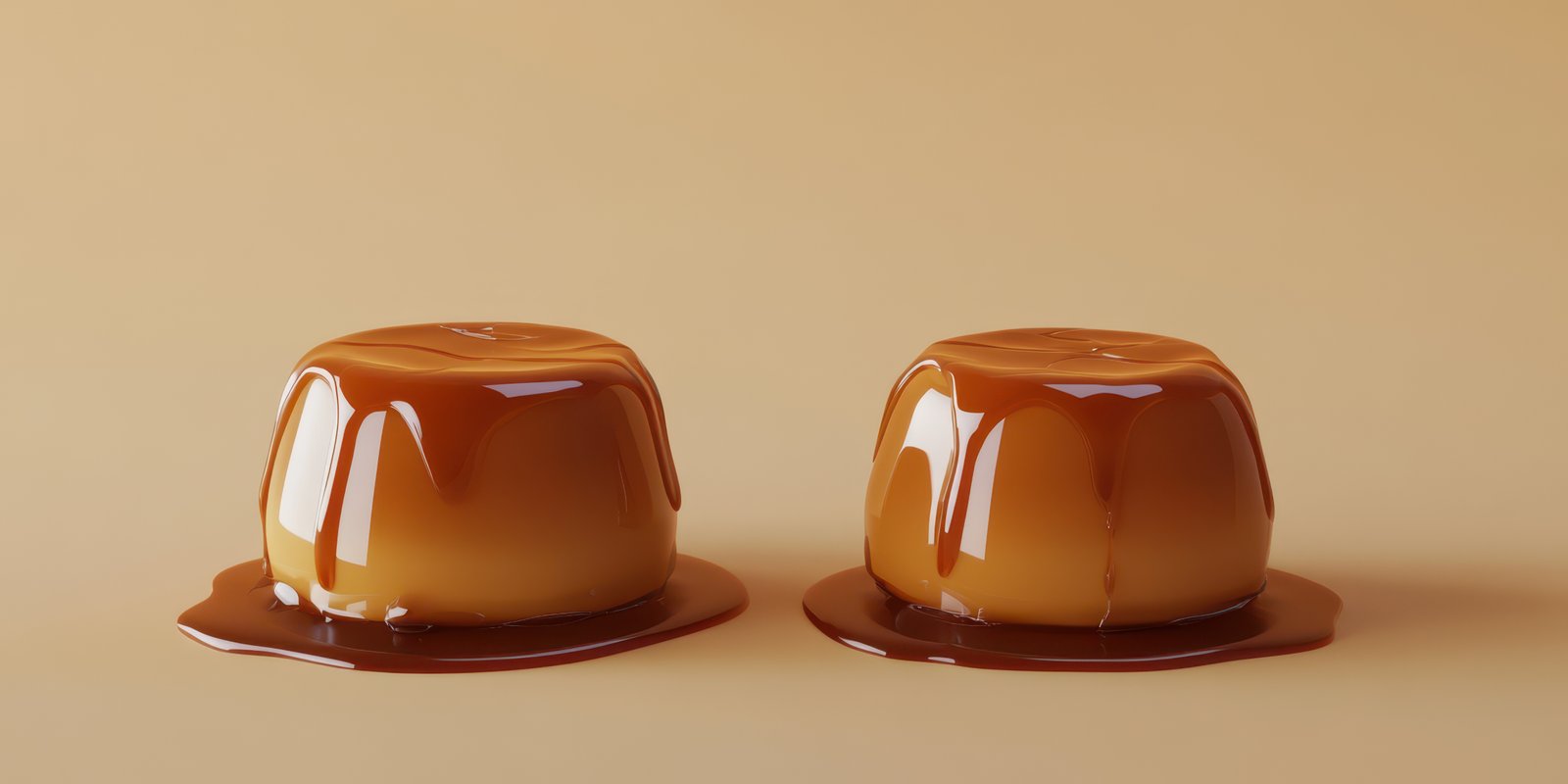 Delicious caramel dessert with a glossy finish displayed on a neutral background, highlighting its smooth texture and rich color